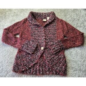 Buckle BKE Women Cardigan Sweater Largel Red Multicolor Button‎ Alpaca Mohair